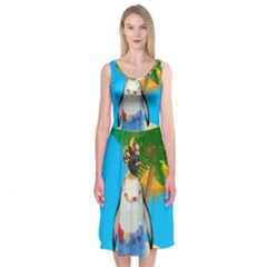 Tropical Penguin Midi Sleeveless Dress by Valentinaart