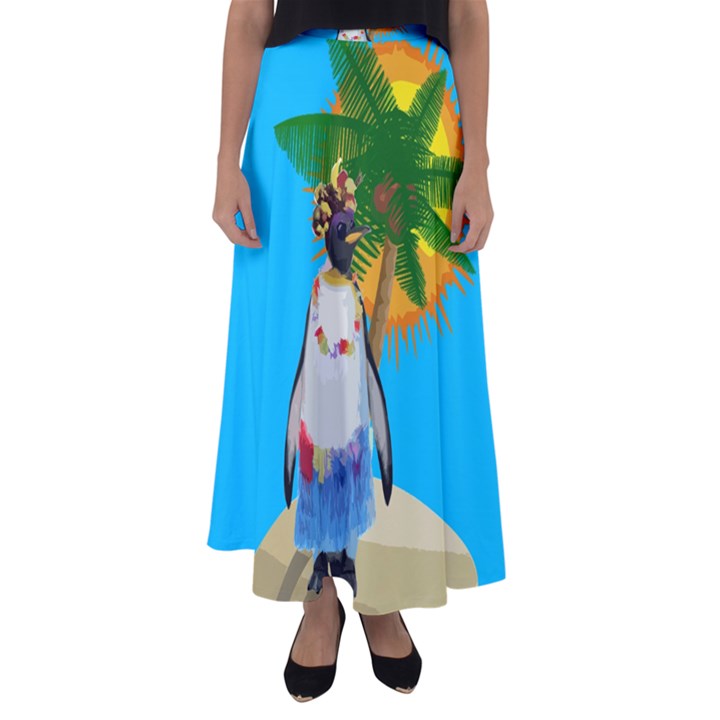 Tropical penguin Flared Maxi Skirt