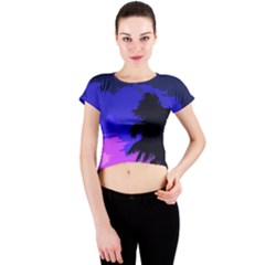 Landscape Crew Neck Crop Top by Valentinaart