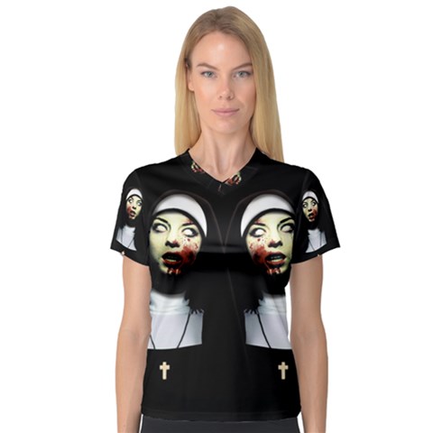 Horror Nuns V-neck Sport Mesh Tee by Valentinaart