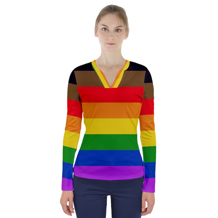 Philadelphia pride flag V-Neck Long Sleeve Top