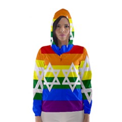 Gay Pride Israel Flag Hooded Wind Breaker (women) by Valentinaart