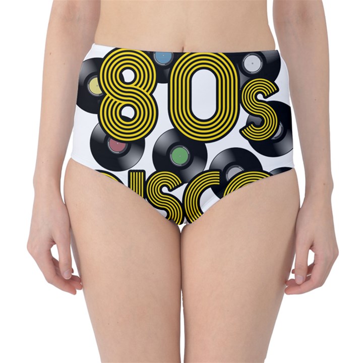  80s disco vinyl records High-Waist Bikini Bottoms