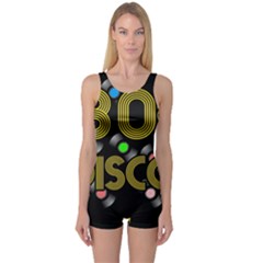  80s Disco Vinyl Records One Piece Boyleg Swimsuit by Valentinaart