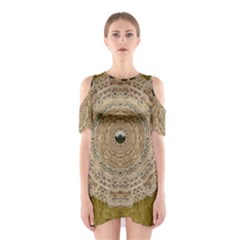 Golden Forest Silver Tree In Wood Mandala Shoulder Cutout One Piece by pepitasart