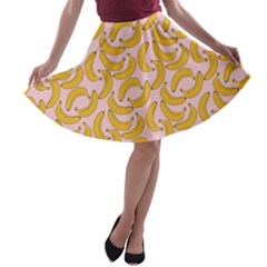 Pastel Pink And Yellow Banana Pattern A-line Skater Skirt by NorthernWhimsy