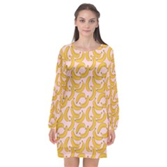 Pastel Pink And Yellow Banana Pattern Long Sleeve Chiffon Shift Dress  by NorthernWhimsy