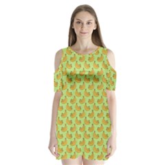 Green And Yellow Banana Bunch Pattern Shoulder Cutout Velvet  One Piece by NorthernWhimsy