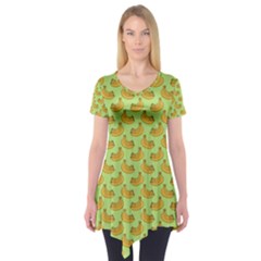 Green And Yellow Banana Bunch Pattern Short Sleeve Tunic  by NorthernWhimsy