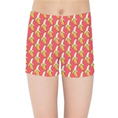 Bright Pink And Yellow Peeled Banana Patterns Kids Sports Shorts by NorthernWhimsy