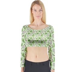 Bees And Green Clover Long Sleeve Crop Top by NorthernWhimsy