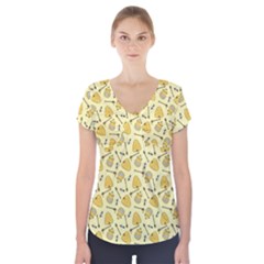 Yellow Beehives And Honey Pattern Short Sleeve Front Detail Top by NorthernWhimsy