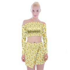 Yellow Beehives And Honey Pattern Off Shoulder Top With Skirt Set