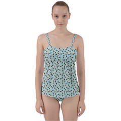Blue Honeybee Pattern Twist Front Tankini Set by NorthernWhimsy