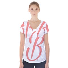 Belicious World  b  In Coral Short Sleeve Front Detail Top