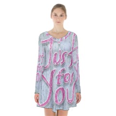 Letters Quotes Grunge Style Design Long Sleeve Velvet V-neck Dress by dflcprints