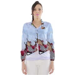 Christmas, Santa Claus With Reindeer Wind Breaker (women) by FantasyWorld7