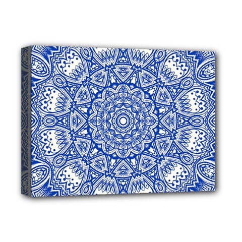 Blue Mandala Art Pattern Deluxe Canvas 16  X 12  