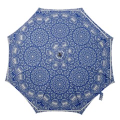 Blue Mandala Art Pattern Hook Handle Umbrellas (medium) by paulaoliveiradesign