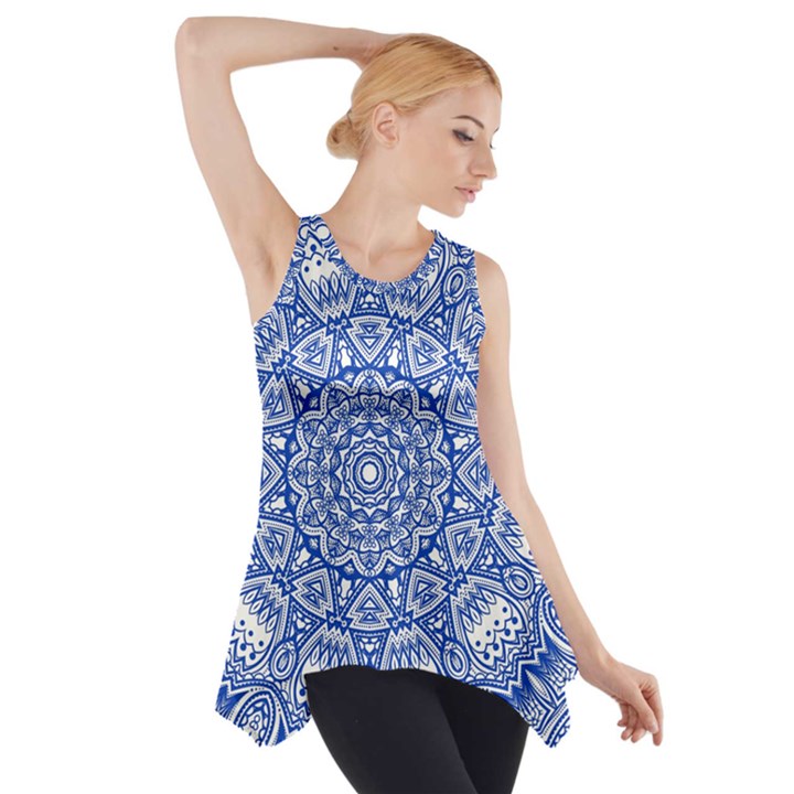 Blue Mandala Art Pattern Side Drop Tank Tunic