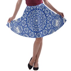 Blue Mandala Art Pattern A-line Skater Skirt