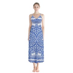 Blue Mandala Art Pattern Button Up Chiffon Maxi Dress by paulaoliveiradesign