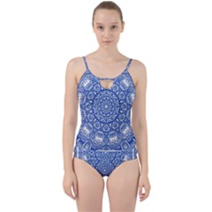 Blue Mandala Art Pattern Cut Out Top Tankini Set