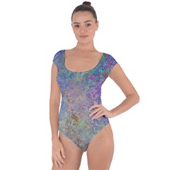 Colorful Pattern Blue And Purple Colormix Short Sleeve Leotard  by paulaoliveiradesign