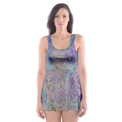 Colorful Pattern Blue And Purple Colormix Skater Dress Swimsuit