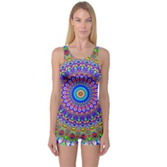 Colorful Purple Green Mandala Pattern One Piece Boyleg Swimsuit