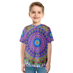 Colorful Purple Green Mandala Pattern Kids  Sport Mesh Tee