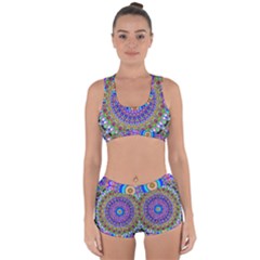 Colorful Purple Green Mandala Pattern Racerback Boyleg Bikini Set by paulaoliveiradesign