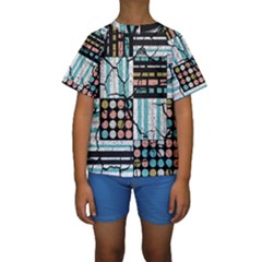 Distressed Pattern Kids  Short Sleeve Swimwear by linceazul