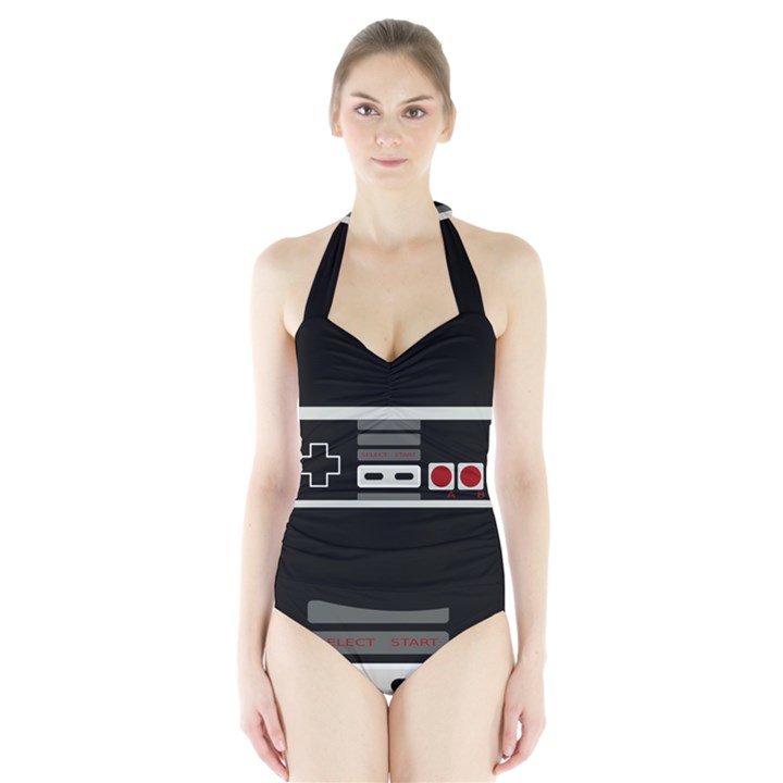 Video Game Controller 80s Halter Swimsuit
