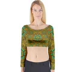 Sunshine And Flowers In Life Pop Art Long Sleeve Crop Top by pepitasart