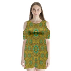 Sunshine And Flowers In Life Pop Art Shoulder Cutout Velvet  One Piece