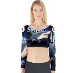 The Shark Movie Long Sleeve Crop Top by Valentinaart