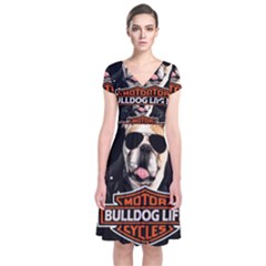 Bulldog Biker Short Sleeve Front Wrap Dress by Valentinaart