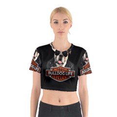 Bulldog Biker Cotton Crop Top by Valentinaart