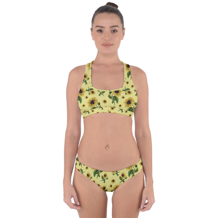 Sunflowers pattern Cross Back Hipster Bikini Set