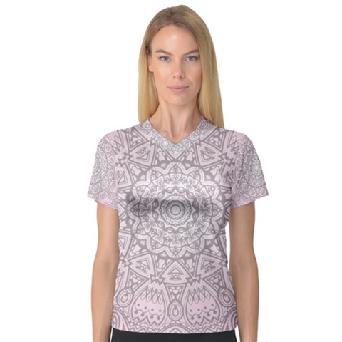 Pink Mandala Art  V-neck Sport Mesh Tee by paulaoliveiradesign