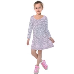 Pink Mandala Art  Kids  Long Sleeve Velvet Dress by paulaoliveiradesign