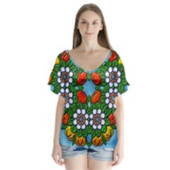 Cute Floral Mandala  Flutter Sleeve Top by paulaoliveiradesign