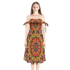 Fractal Mandala Abstract Pattern Shoulder Tie Bardot Midi Dress by paulaoliveiradesign