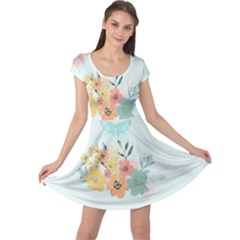 Watercolor Floral Blue Cute Butterfly Illustration Cap Sleeve Dress