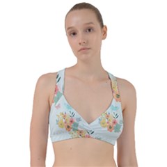 Watercolor Floral Blue Cute Butterfly Illustration Sweetheart Sports Bra