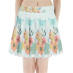 Watercolor Floral Blue Cute Butterfly Illustration Pleated Mini Skirt by paulaoliveiradesign