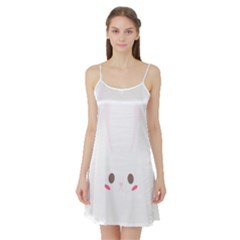 Rabbit Cute Animal White Satin Night Slip