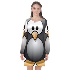 Penguin Birds Aquatic Flightless Long Sleeve Chiffon Shift Dress 