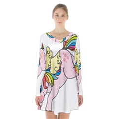 Unicorn Arociris Raimbow Magic Long Sleeve Velvet V-neck Dress by Nexatart